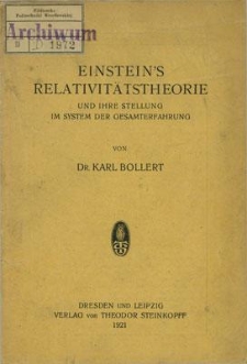 Einstein’s Relativitätstheorie und ihre Stellung im System der Gesamterfahrung
