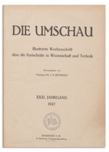 Die Umschau : Illustrierte Wochenschschrift über die Fortschritte in Wissenschaft und Technik. 31. Jahrgang, 1927, Heft 7
