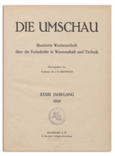 Die Umschau : Illustrierte Wochenschschrift über die Fortschritte in Wissenschaft und Technik. 33. Jahrgang, 1929, Heft 3