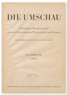 Die Umschau : Illustrierte Wochenschschrift über die Fortschritte in Wissenschaft und Technik. 43. Jahrgang, 1939, Heft 3
