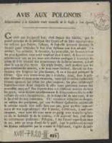 Avis Aux Polonois R&eacute;lativement &agrave; la Conduite toute nouvelle de la Russie &agrave; leur &eacute;gard