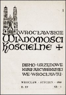 Wrocławskie Wiadomości Kościelne. R. 15, 1960, nr 1