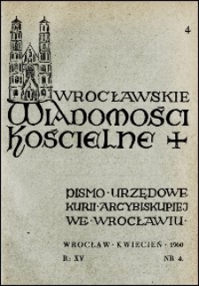 Wrocławskie Wiadomości Kościelne. R. 15, 1960, nr 4
