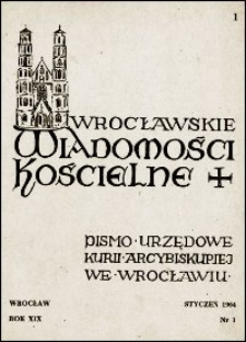 Wrocławskie Wiadomości Kościelne. R. 19, 1964, nr 1