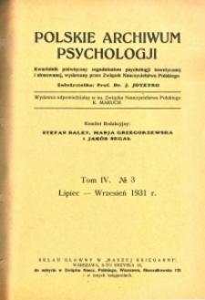 Polskie Archiwum Psychologii : Tom IV, nr 3