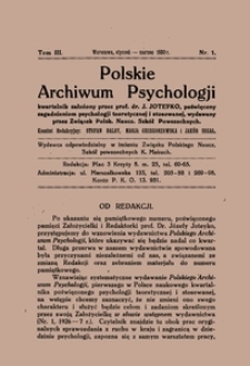 Polskie Archiwum Psychologii : Tom III, nr 1