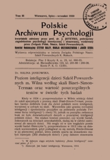 Polskie Archiwum Psychologii : Tom III, nr 3