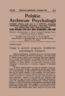 Polskie Archiwum Psychologii : Tom III, nr 4