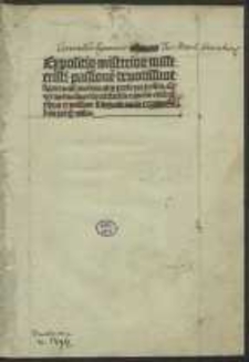Expositio mysteriorum missae. Carmen de vita s. Onufrii / Ioannes Faber de Werdea