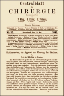 Skoliosometer, ein Apparat zur Messung der Skoliose, Centralblatt für Chirurgie, 1883, Jg. 10, No. 20, S. 305-311