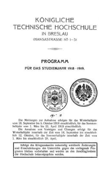 Programm für das studienjahr 1918-1919