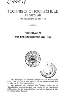 Programm für das studienjahr 1921-1922