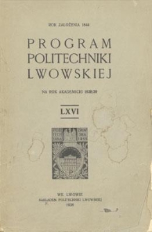Program Politechniki Lwowskiej : na rok akademicki 1938/39