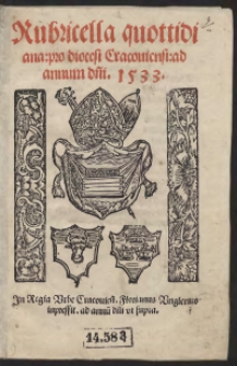 Rubricella quottidiana pro diocesi Cracoviensis ad annum d[omi]ni 1533
