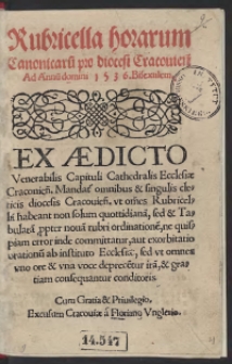 Rubricella horarum Canonicaru[m] pro diocesi Cracovien[si] Ad Annu[m] domini 1536. Bisextilem
