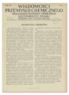 Wiadomości Przemysłu Chemicznego : Organ Związku Przemysłu Chemicznego Rzeczypospolitej Polskiej. R. XII, 15 czerwca 1937, nr 12