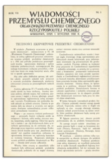 Wiadomości Przemysłu Chemicznego : Organ Związku Przemysłu Chemicznego Rzeczypospolitej Polskiej. R. VII, 1 stycznia 1932, nr 1