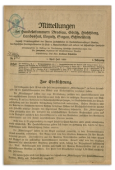 Mitteilungen der Handelskammer zu Breslau, 1921/1922, Nr 1-20