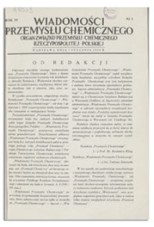 Wiadomości Przemysłu Chemicznego : Organ Związku Przemysłu Chemicznego Rzeczypospolitej Polskiej. R. IV, 1 stycznia 1929, nr 1