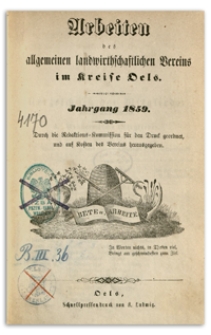 Arbeiten des Allgemeinen Landwirthschaftlichen Vereins im Kreise Oels. Jg. 1859
