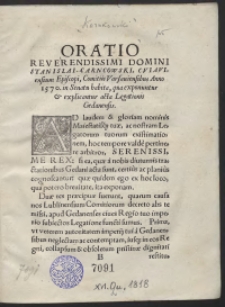 Oratio [...] Stanislai Carncowski [...] Comitiis Varsaviensibus Anno 1570 in Senatu habita, qua exponuntur et explicantur acta Legationis Gedansnsis
