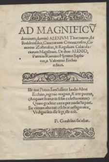 Ad [...] Alexium Thurzonem [...] De divo Alexio Patricio Romano Hymnus Saphicus, a Valentino Ecchio aeditus