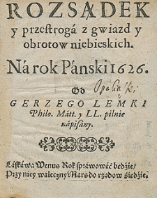 Kalendarz świąt rocznych na rok 1626 Gerzego Lemki