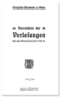 Verzeichnis der Vorlesungen für das Wintersemester 1912/13