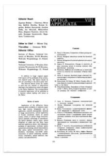 Contents [Optica Applicata, Vol. 8, 1978, nr 4]