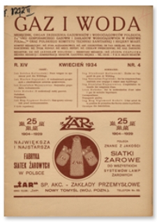 Gaz i Woda. R. XIV, kwiecień 1934, Nr 4