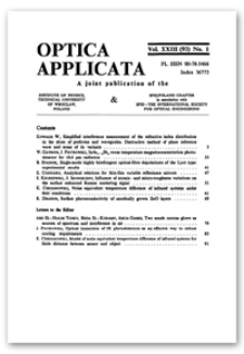 Contents [Optica Applicata, Vol. 23, 1993, nr 1]