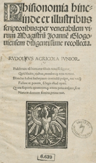 Physionomia [...] ex illustribus scriptoribus per [...] Joanne[m] Glogoviensem [...] recollecta