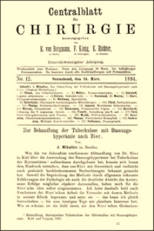 Zur Behandlung der Tuberkulose mit Stauungshyperämie nach Bier, Centralblatt für Chirurgie, 1894, Jg. 21, S. 265-273