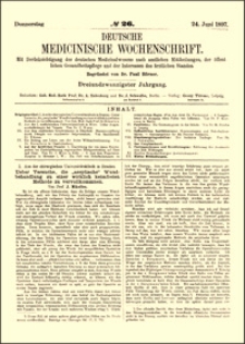 Ueber Versuche, die "aseptische" Wundbehandlung zu einer wirklich keimfreien Methode zu verwollkommnen, Deutsche Medicinische Wochenschrift, 1897, Jg. 23, No. 26, S. 409-413