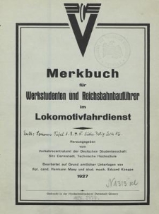 Merkbuch für Werkstudenten und Reichsbahnbauführer im Lokomotivfahrdienst