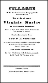 Syllabus D. D. Confoederatorum Congregationis Latinae Maioris Beatissimae Virginis Mariae ab Archangelo Salutatae. 1837