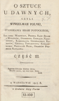 O sztuce u dawnych, czyli Winkelman Polski, Stanisława Potockiego. Część III