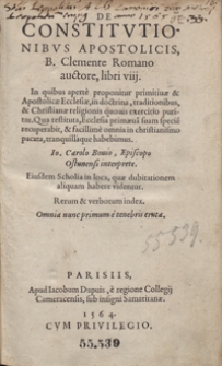 De Constitutionibus Apostolicis B. Clemente Romano auctore, libri VIII [...]