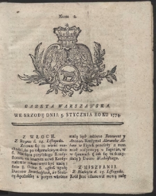 Gazeta Warszawska. R.1774 Nr 2