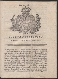 Gazeta Warszawska. R.1775 Nr 18
