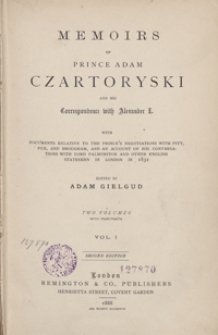 Memoirs of prince Adam Czartoryski and his correspondence with Alexander I