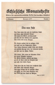 Schlesische Monatshefte : Blätter für Nationalsozialistische Kultur des Deutschen Südostens. 14. Jahrgang, Januar 1937, Nummer 1