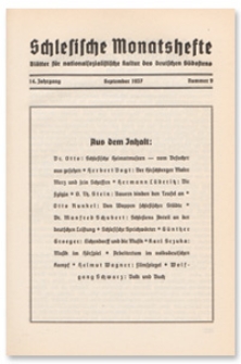 Schlesische Monatshefte : Blätter für Nationalsozialistische Kultur des Deutschen Südostens. 14. Jahrgang, September 1937, Nummer 9