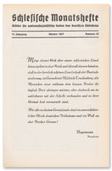 Schlesische Monatshefte : Blätter für Nationalsozialistische Kultur des Deutschen Südostens. 14. Jahrgang, Oktober 1937, Nummer 10