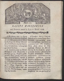 Gazeta Warszawska. R.1778 Nr 52