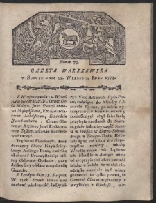 Gazeta Warszawska. R.1778 Nr 73