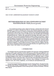 Phytoremediation of urea fertilizer factory wastewater by teak (Tectona grandis)