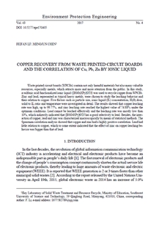 Copper recovery from waste printed circuit boards and the correlation of Cu, Pb, Zn by ionic liquid
