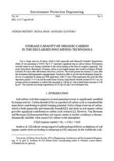 Storage capacity of organic carbon in the reclaimed postmining technosols