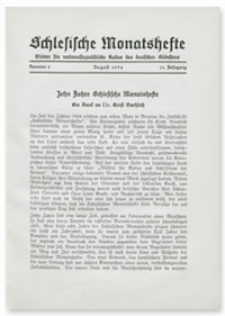 Schlesische Monatshefte : Blätter für Nationalsozialistische Kultur des Deutschen Südostens. 11. Jahrgang, August 1934, Nummer 8